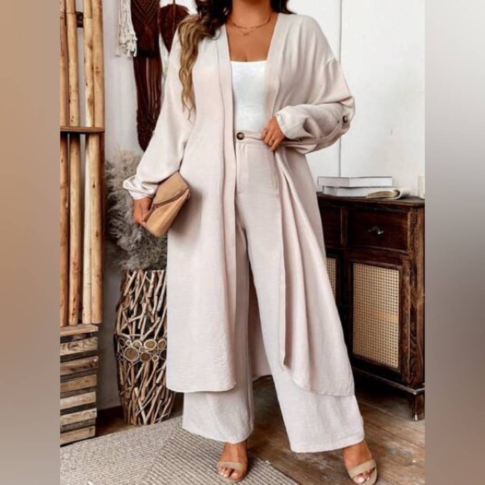 Beautiful minimalist tan maxi kimono pockets NWOT - Picture 1 of 10